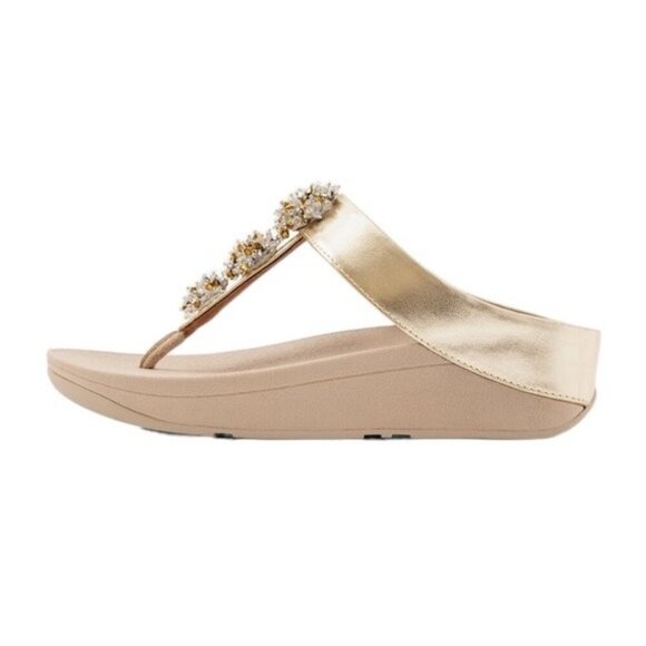 NWT FitFlop Arch Support Comfort Galaxy Wedge Beaded Flip Flop Platino Size 9 - Picture 6 of 16